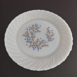 Blue Flowered Termocrisa Mexico Milk Glass Luncheon Plate Set of 6